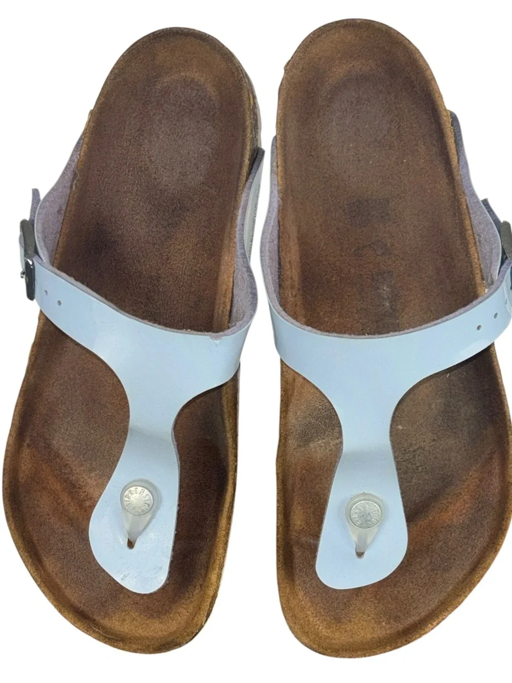 Birkenstock Gizeh Birko-Flor Patent Dove Blue Thong Sandals EU 39/ US 8-8.5